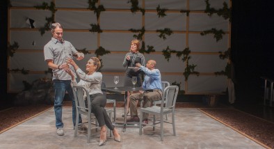 James Asher (Ben), Charisse Loriaux (Samantha), Don Castro (Daniel), and Lauren English (Lindsey) in San Francisco Playhouse's production of "You Mean to Do Me Harm" at ACT's Strand Theater.