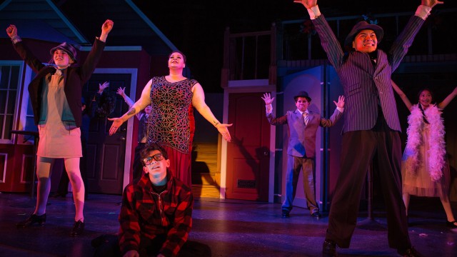 Ralphie (Jonah Broscow*) daydreams about his worst fear, as Miss Shields (Katrina Lauren McGraw) tells him "you'll shoot you're eye out!"