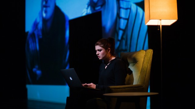 Katja (Emily Radosevich) is taunted over video chat.