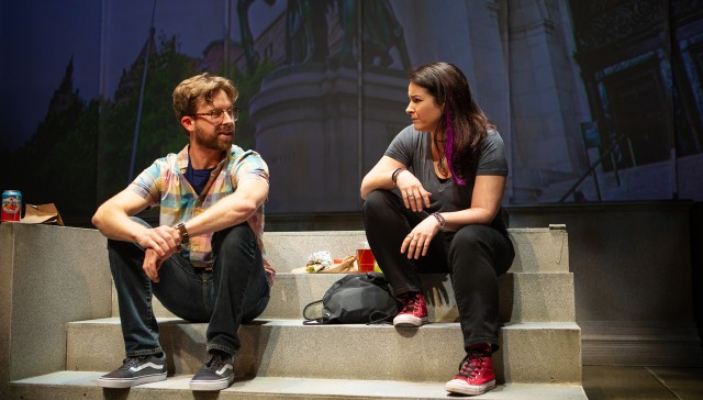 Entomologists Jeff (Lucas Verbrugghe) and Betty (Lori Prince) eat lunch on the steps of the Natural History Museum.