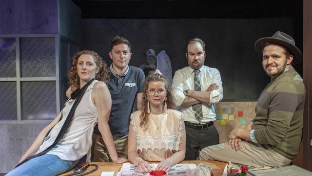 The cast of 'Washed Up on the Potomac' (L-R: Jessica Bates*, Max Forman-Mullin, Melissa Quine*, Cole Alexander Smith*, Vincent Randazzo*). Photo by Ken Levin.