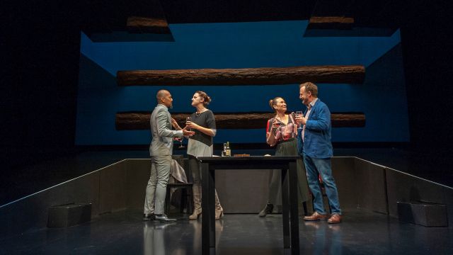 Daniel (Jomar Tagatac*), Lindsey (Katie Rubin*), Samantha (Charisse Loriaux*), and Ben (Cassidy Brown*) in 'You Mean to Do Me Harm' at San Francisco Playhouse.