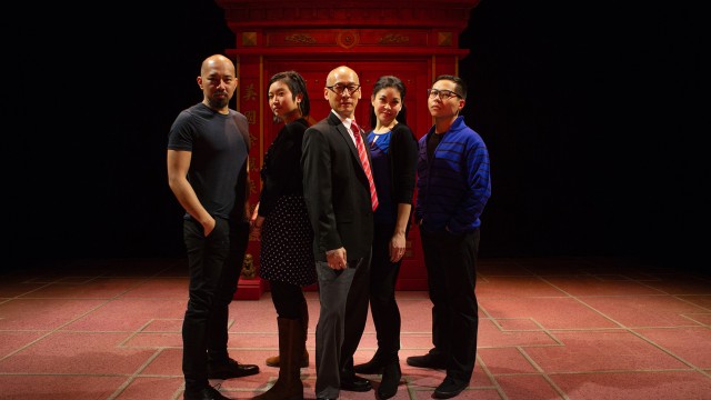 The cast of 'King of the Yees' at San Francisco Playhouse (from left: Jomar Tagatac*, Krystle Piamonte, Francis Jue*, Rinabeth Apostol*, Will Dao*).