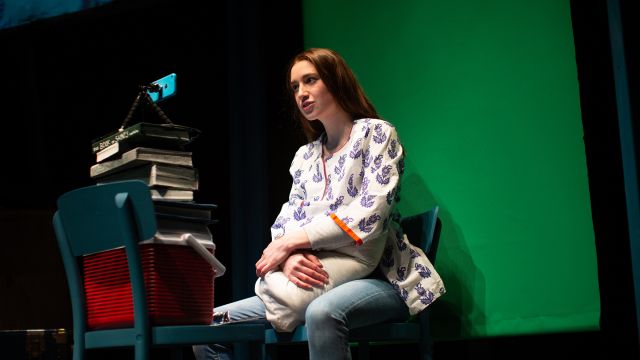 Blaze (Isabel Langen) makes a video for her YouTube channel in 'A White Girl's Guide to International Terrorism'.