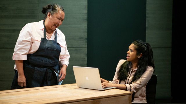 Ching (Michelle Talgarow*) pitches her business idea to Sakina (Avanthika Srinivasan*).