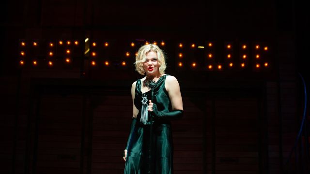 Sally Bowles (Cate Hayman*) re-takes the stage at the Kit Kat Klub in 'Cabaret' at San Francisco Playhouse.