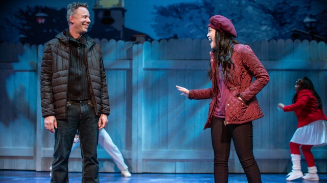 Phil Connors (Ryan Drummond*) shares a moment with Rita Hanson (Rinabeth Apostol*) on their date.