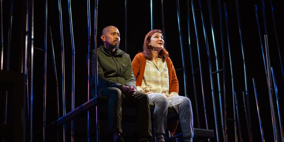 Letter Writer #3 (Jomar Tagatac) takes in Sugar's (Susi Damilano) words of wisdom in 'Tiny Beautiful Things' at San Francisco Playhouse.