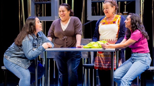 Ana (Vanessa Barrantes), Pancha (Estrella Esparza-Johnson*), Carmen (Jennifer Proctor*), and Rosali (Gianna DiGregorio Rivera*) in 'Real Women Have Curves' at San Francisco Playhouse.
