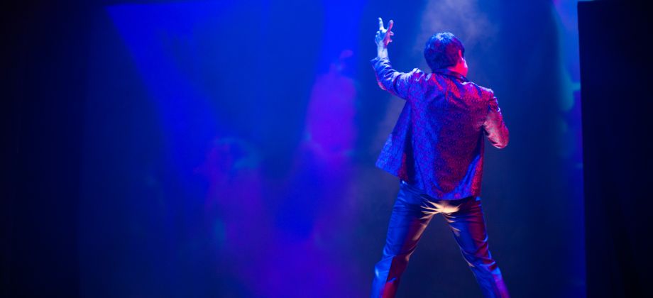 Robbie (Jeremy Kahn*) performs his hit song 'Bad Decision' in 'The Song of Summer' at San Francisco Playhouse. The Song of Summer at San Francisco Playhouse - Photo by Jessica Palopoli