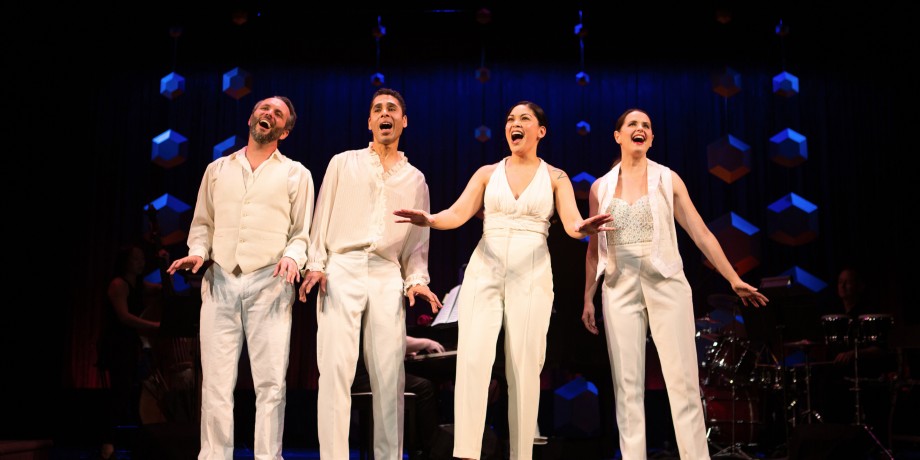 Keith Pinto*, Wilson Jermaine Heredia*, Rinabeth Apostol*, and Melissa WolfKlain* in Starting Here, Starting Now at San Francisco Playhouse.