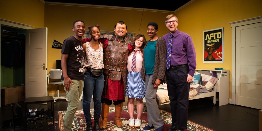 The cast of 'The Great Khan' by Michael Gene Sullivan at San Francisco Playhouse (l-r): Leon Jones, Jamella Cross*, Brian Rivera*, Kina Kantor*, Velina Brown*, and Adam KuveNiemann.