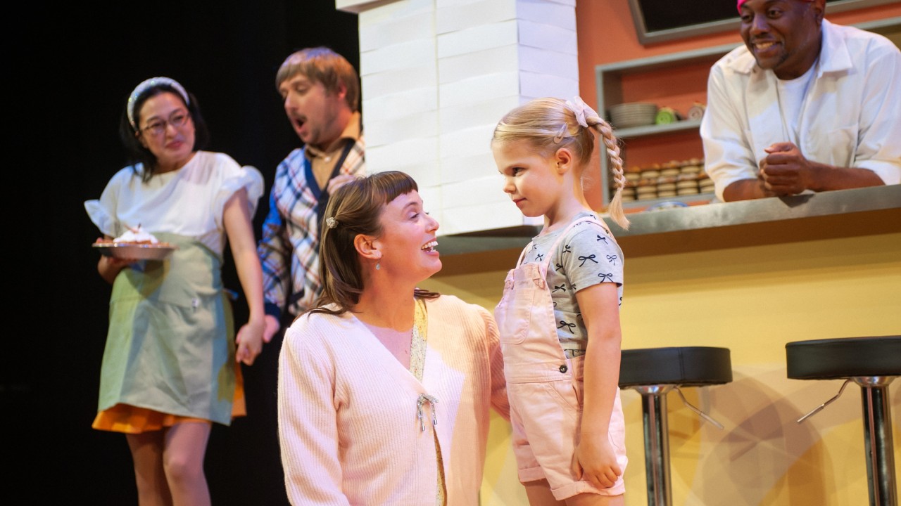Jenna (Ruby Day) talks to Lulu (Felicity Endter) in "Waitress," presented by San Francisco Playhouse November 21 – January 18. "Waitress" production photo.